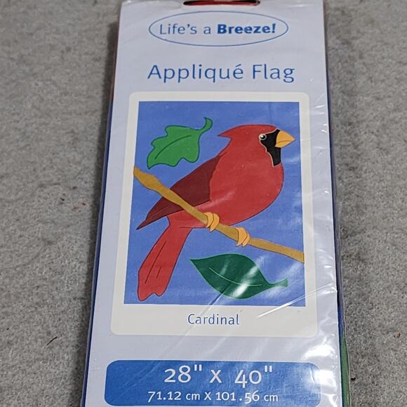CARDINAL 28" X 40" Applique Garden Flag by Life's A Breeze! - NEW Factory Sealed - Picture 2 of 4